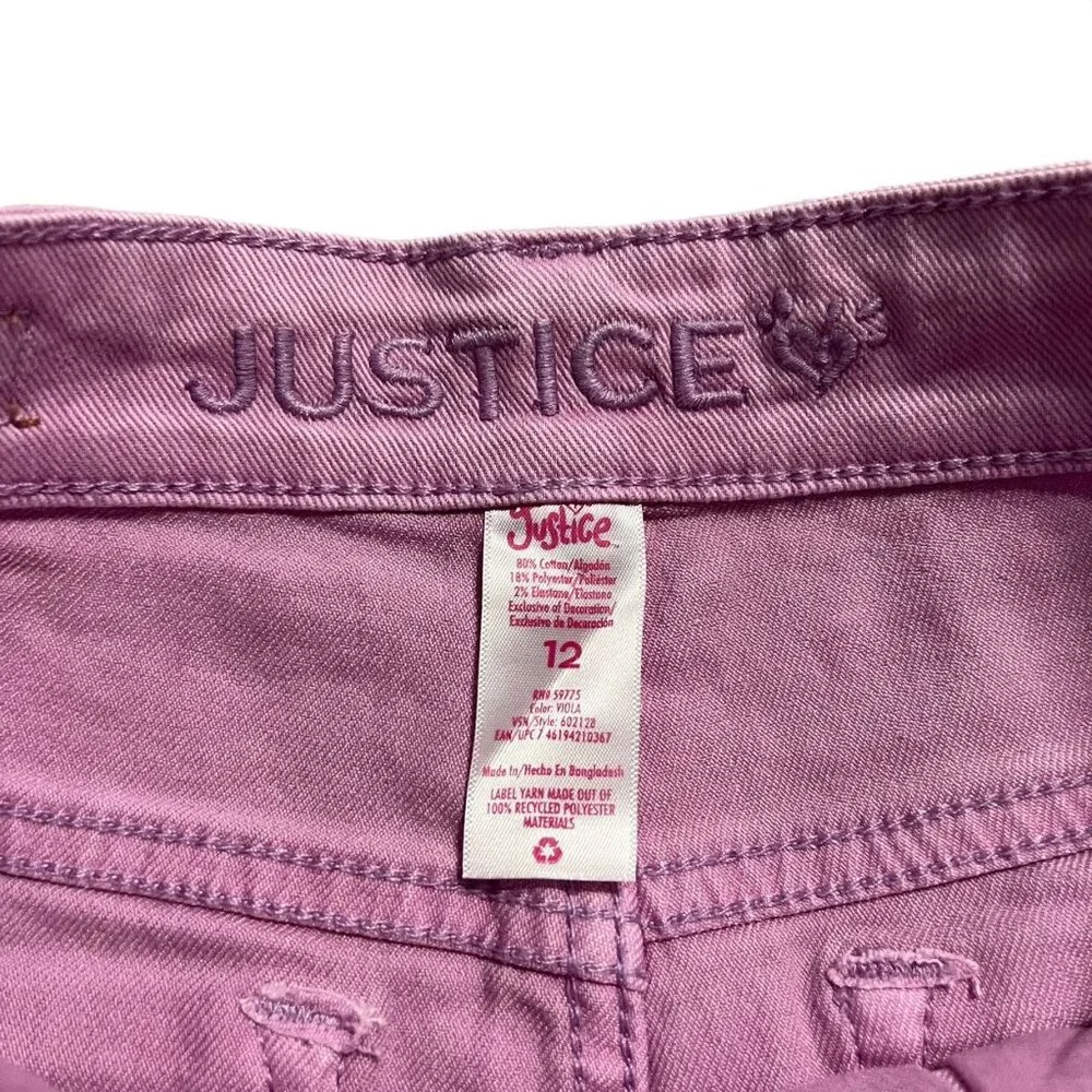 NEW Justice Sz 12 Lavender Distressed Stretch Denim Shorts